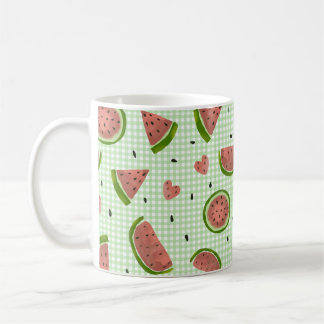 Caneca De Café Fruta de melancia Padrão sem costura em Gingham Ve