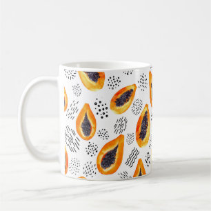 Caneca De Café Fruta de Papaya: padrão de aquarela abstrato.