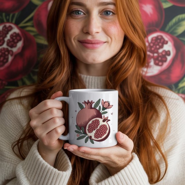 Caneca De Café fruta de romã elegante com flor botânica (Criador carregado)