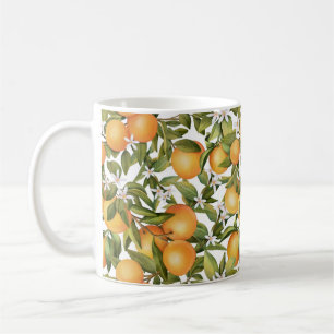 Caneca De Café Fruta Laranja de Aquarela e Flor Laranja