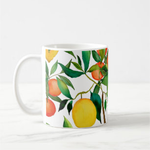 Caneca De Café Frutas de citros, padrão de aquarela vibrante.
