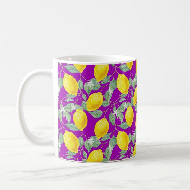 CANECA DE CAFÉ FRUTAS DE LIMÃO EM FUNDO ROXO (Esquerda)