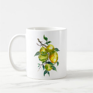 Caneca De Café Frutas de limão em uma Aquarela de Ramificação de