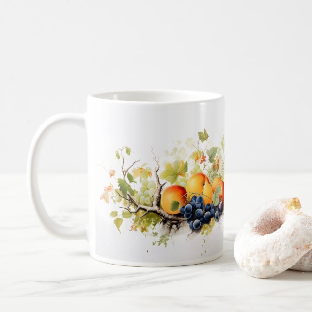 Caneca De Café Frutas E Folhas (Com Donut)