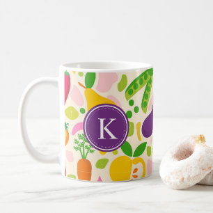 Caneca De Café Frutas Legumes Monograma Colorido 