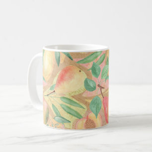 Caneca De Café Frutas, pêssegos, peras, limões, aquarelas