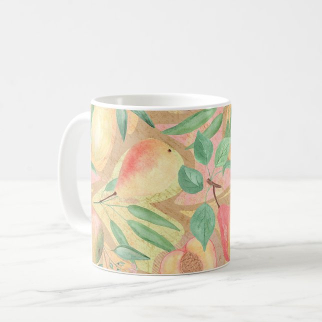 Caneca De Café Frutas, pêssegos, peras, limões, aquarelas (Frente Esquerda)