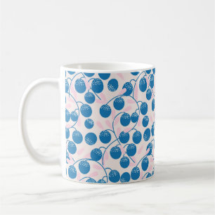 Caneca De Café Frutas redondas azuis com folhas cor-de-rosa, sem