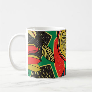 Caneca De Café Frutas tropicais, folhas, padrão floral de rabisco