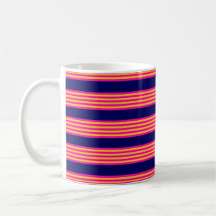 Caneca De Café Fuchsia e listras amarelas com azul-marinho