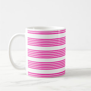 Caneca De Café Fuchsia e padrão de cinco faixas brancas