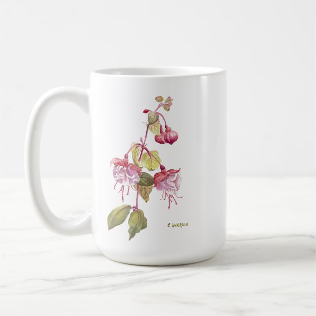 Caneca De Café Fuchsia floresce vermelho e roxo e diz (Esquerda)