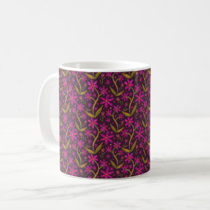 Caneca De Café Fuchsia Margaridas Dançantes Aquarela