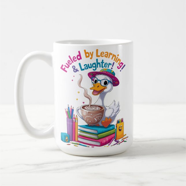 Caneca De Café Fueled by Learning Goose Mug – Back to School Fun  (Esquerda)