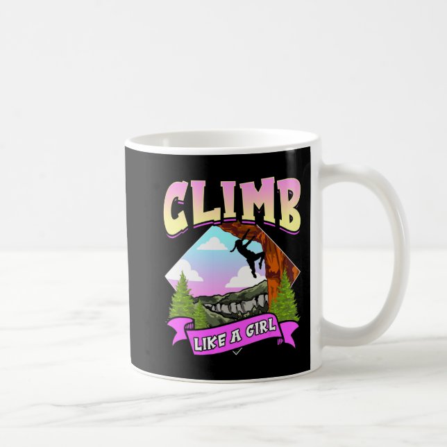 Caneca De Café Fun Climb Like A Girl Rock Climbing Bouldering Cli (Direita)