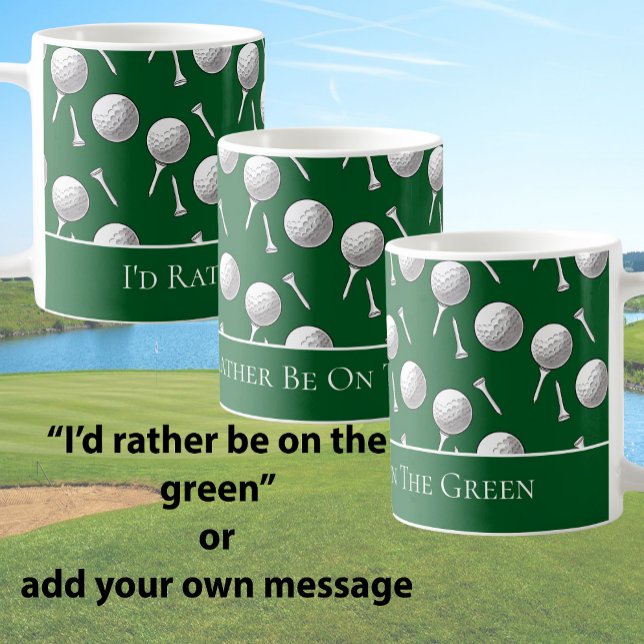 Caneca De Café Fun Green Golf Balls and Tees Custom Message (Criador carregado)