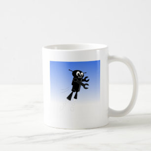 Caneca De Café Fundo Azul do Céu Azul Robô Voador Preto