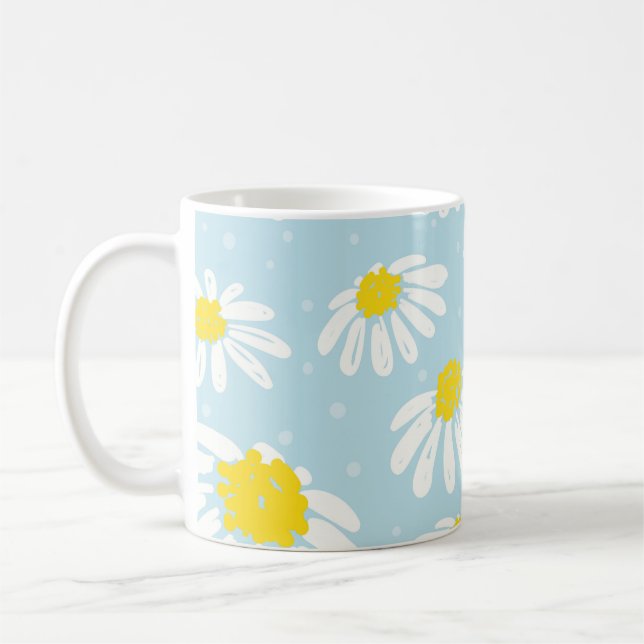 Caneca De Café Fundo Azul-Margarida Branco Invisível (Esquerda)