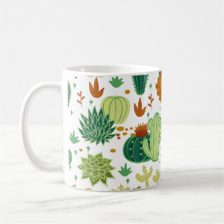Caneca De Café Fundo Branco Cactos: Gráficos Vintage.