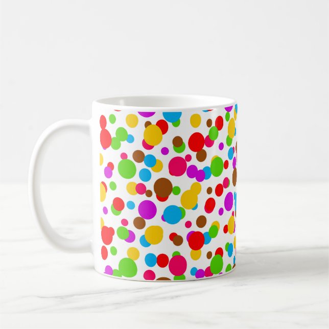 Caneca De Café Fundo Branco Colorido com Bolinhas (Esquerda)