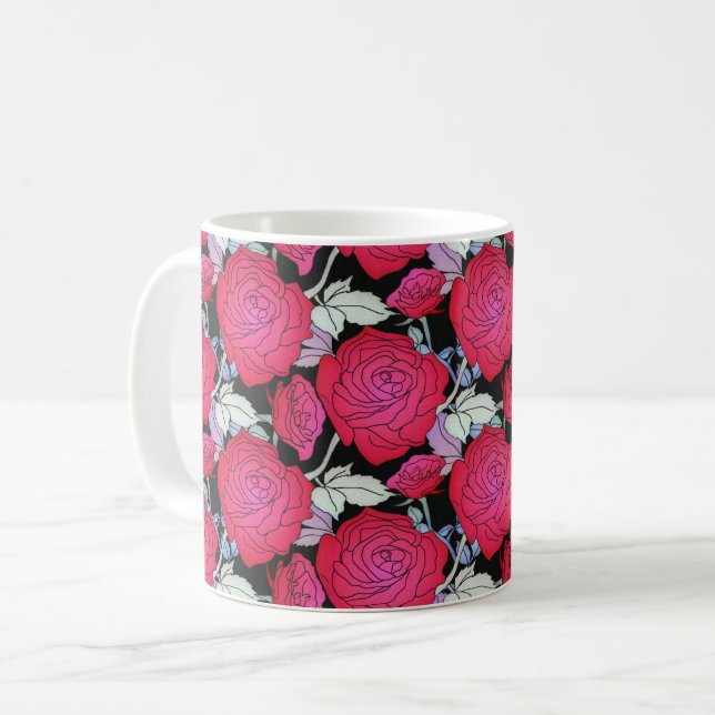 Caneca De Café Fundo da Flor de Rosas vermelhas Grandes (Frente Esquerda)
