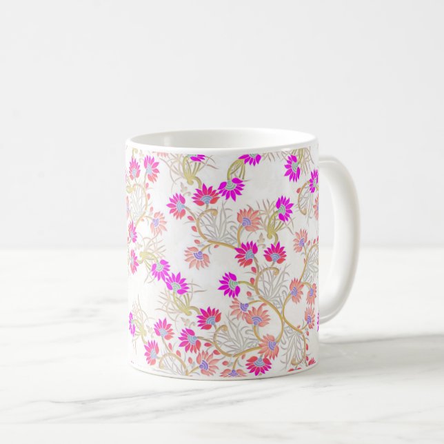 Caneca De Café Fundo da Flor Rosa (Frente Esquerda)