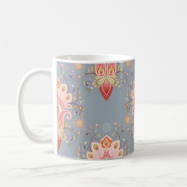 Caneca De Café Fundo da Pena de Peacock Oriental Paisley (Esquerda)