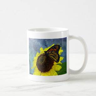 Caneca De Café Fundo de Borboleta e Azul de Girassol