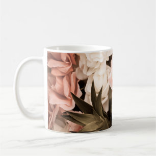 Caneca De Café Fundo de flores de vindima, fundo de flores pastel