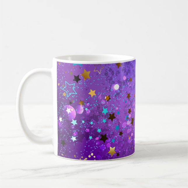 Caneca De Café Fundo de folhas roxas com estrelas (Esquerda)