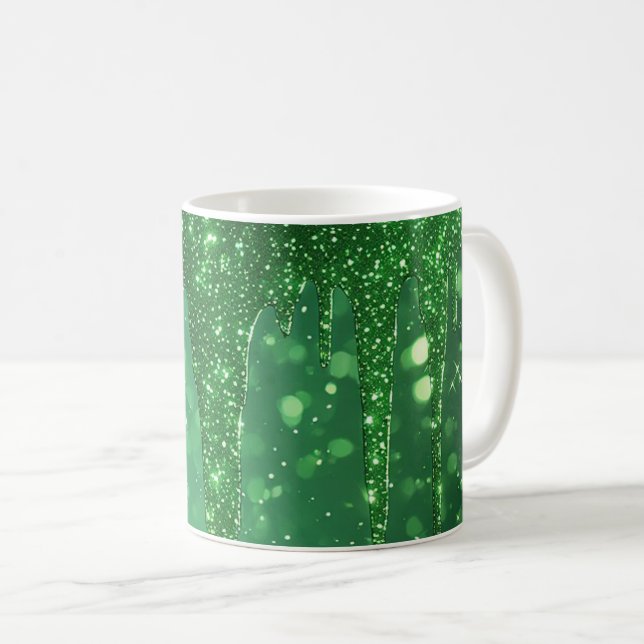 Caneca De Café Fundo de gotejamento com brilho verde e Bokeh cint (Frente Esquerda)