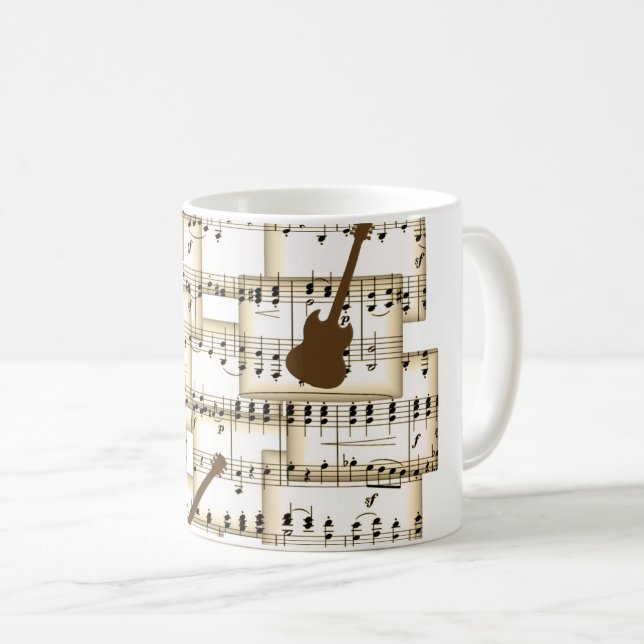 Caneca De Café fundo de guitarra de papel (Frente Esquerda)