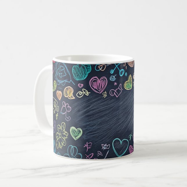 Caneca De Café Fundo de lousa e giz. Estilo infantil  (Frente Esquerda)