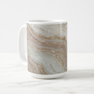 Caneca De Café Fundo de Mármore Bege Elegante Com Brilho Dourado