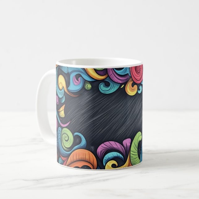 Caneca De Café Fundo de quadro negro e giz. Estilo infantil  (Frente Esquerda)