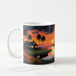 Caneca De Café Fundo De Verão Com Palmeiras Sunset