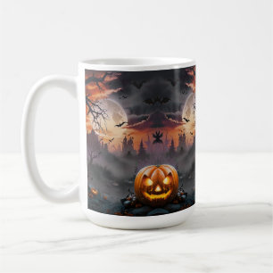 Caneca De Café Fundo do Halloween em Laranja e Pedras de Cinza