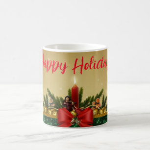 Caneca De Café Fundo Dourado com Árvore do Pino e Santo e Gordura