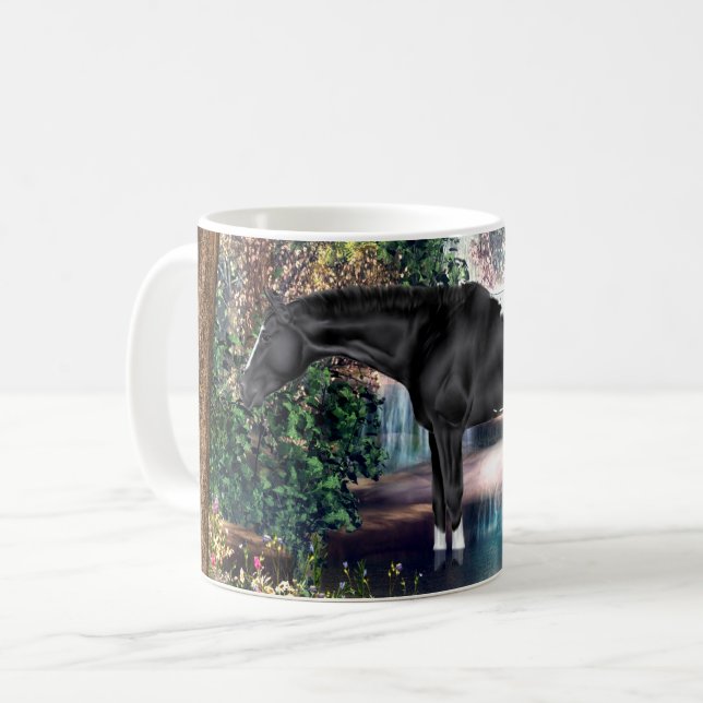 Caneca De Café Fundo em Cascata Negra de Cavalo Appaloosa (Frente Esquerda)