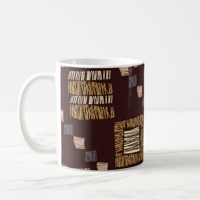 Caneca De Café Fundo Etônico Marrom Geométrico (Esquerda)