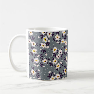 Caneca De Café Fundo floral ventiço. Prato de Flores Sem Costura