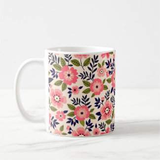 Caneca De Café Fundo floral vintage, flores cor-de-rosa distantes