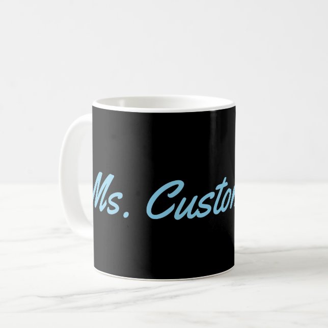 Caneca De Café Fundo liso, elegante, preto com nome dos azul-céu (Frente Esquerda)