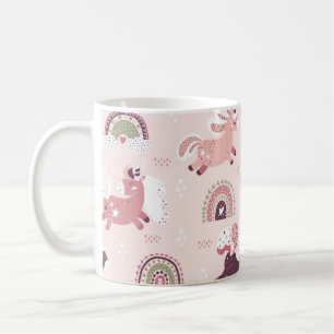 Caneca De Café Fundo mágico com pequenos unicórnios e arco-íri