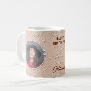 Caneca De Café Fundo Personalizado do Beige de Fotografias