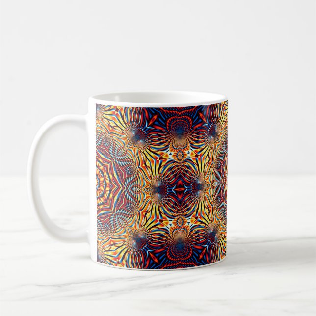 Caneca De Café fundo quadrado abstrato. Decora redonda simétrica (Esquerda)