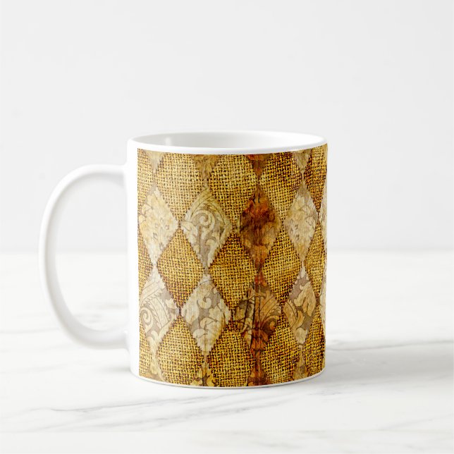 Caneca De Café fundo retrô geométrico em cores de ouro (Esquerda)