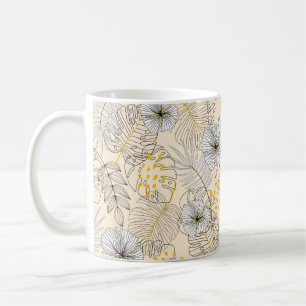 Caneca De Café Fundo sem costura com plantas, folhas e flores