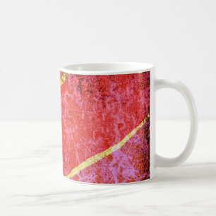Caneca De Café Fundo vermelho arranhado com faixas amarelas
