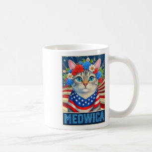 Caneca De Café Funny 4 De Julho Meowica Kitty Cat Flag American